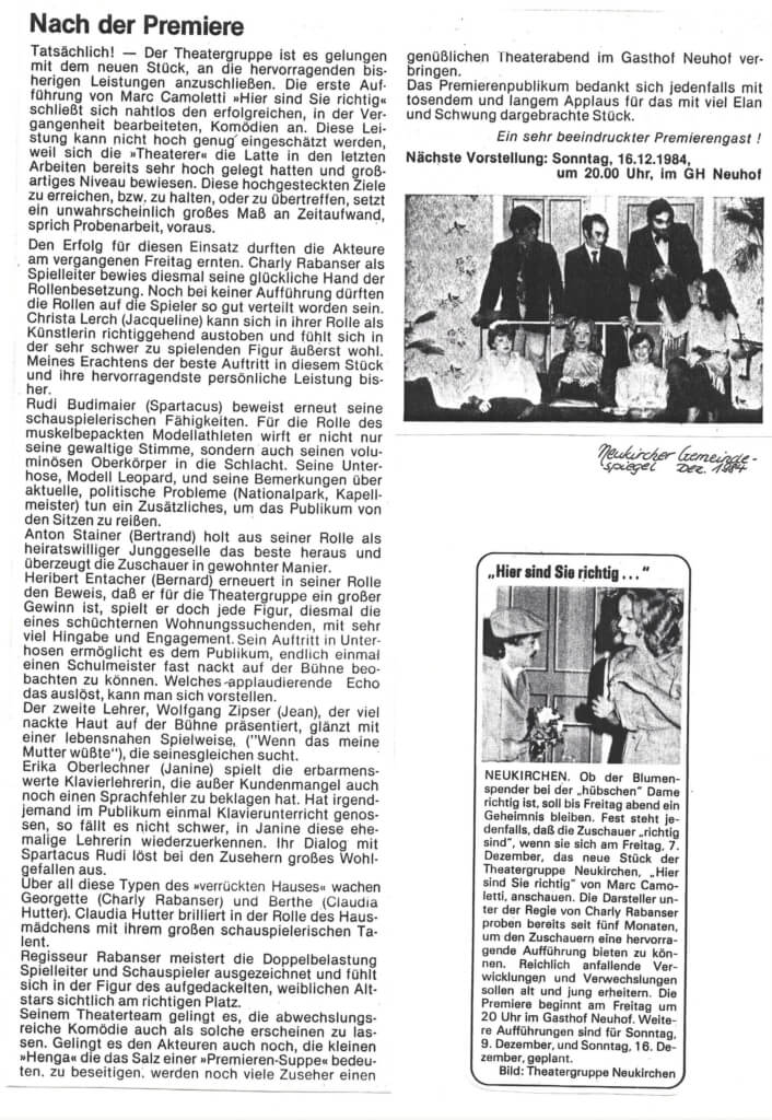 Hier sind Sie richtig (Dezember 1984)
